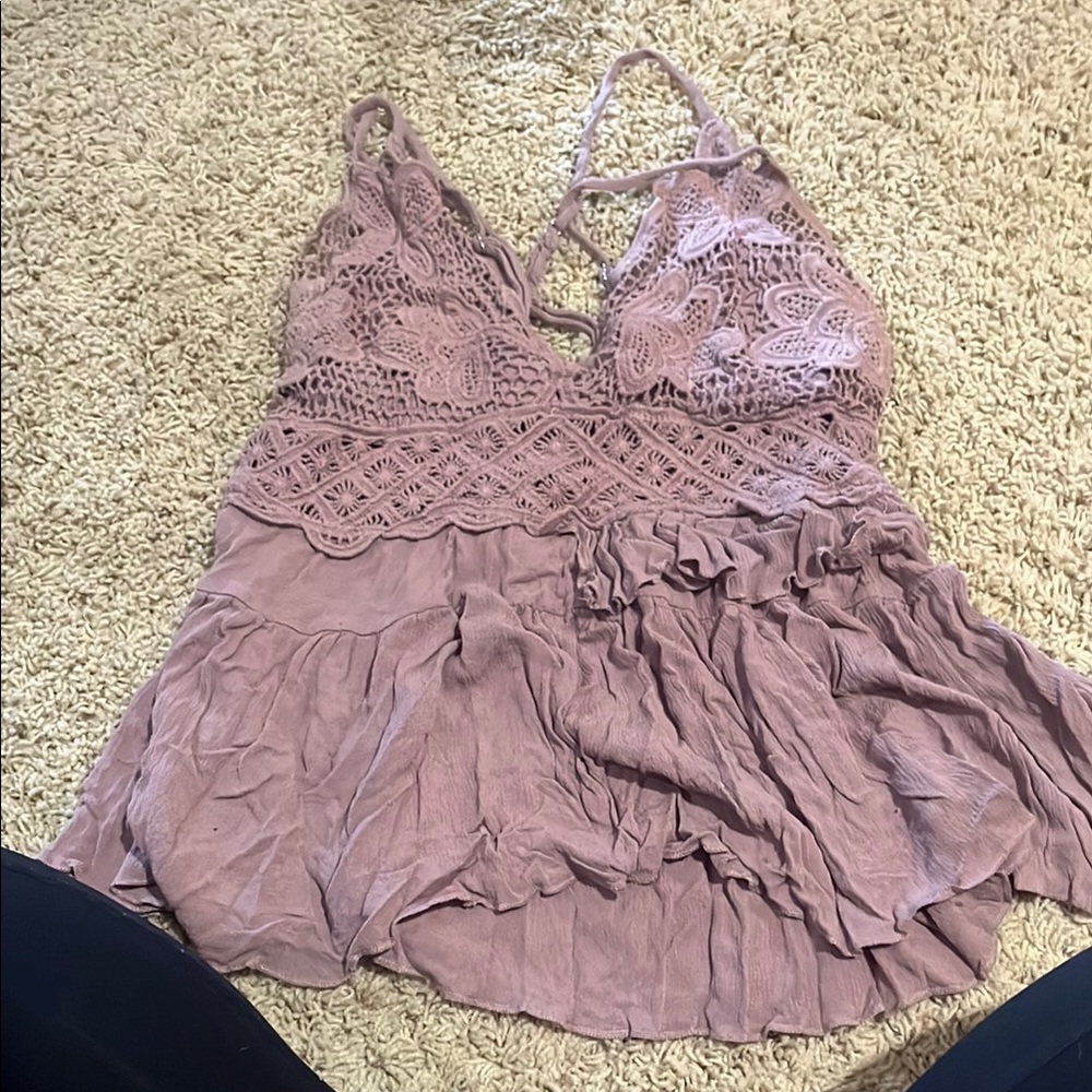 LA MIEL Pink Asymmetrical Ruffled Camisole